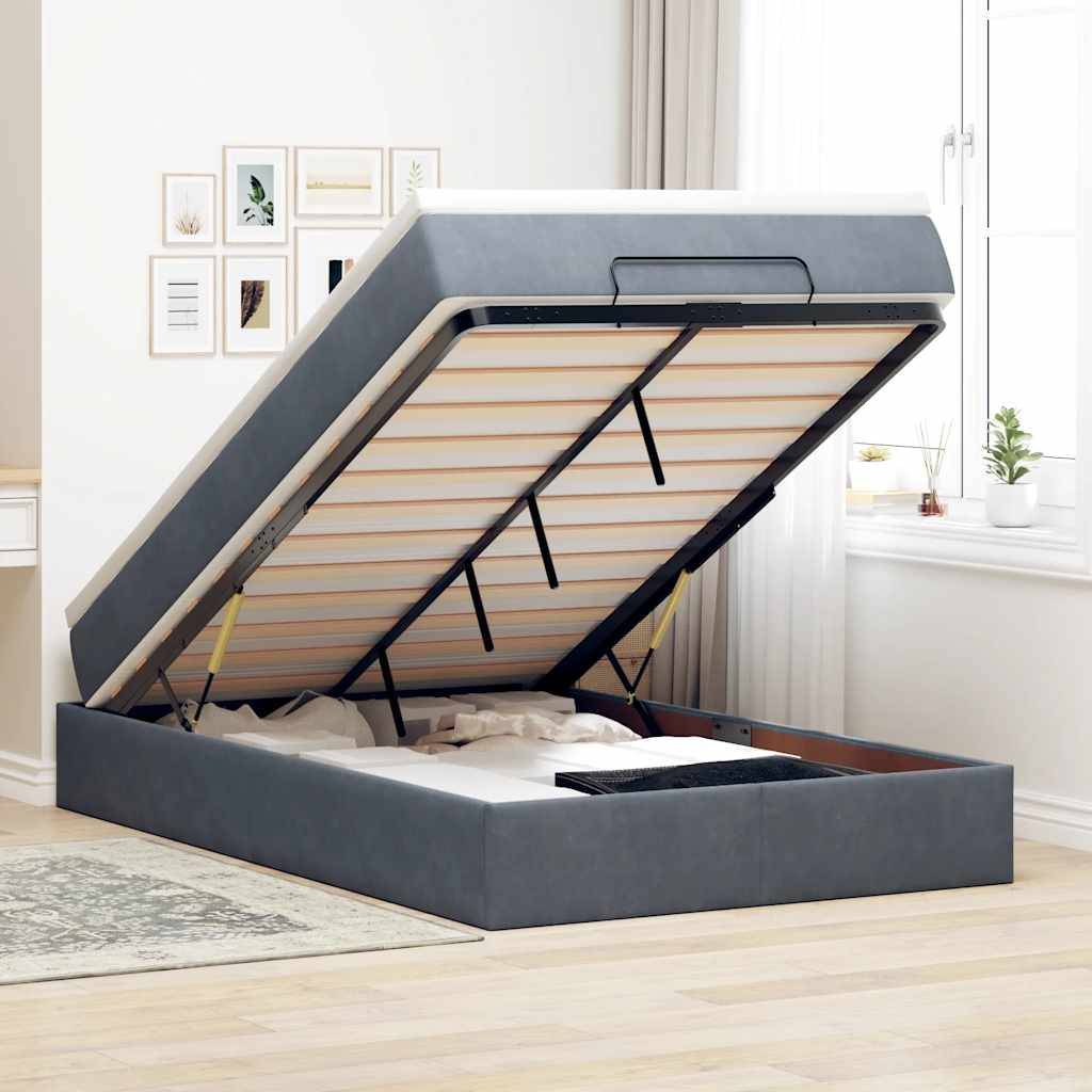 vidaXL Ottoman-Bett mit Matratze Dunkelgrau 120x200 cm Samt