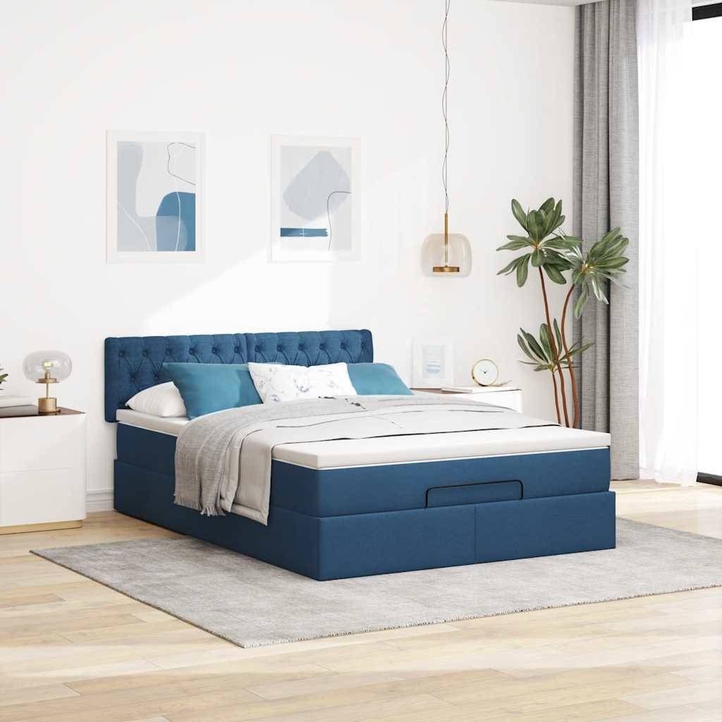 vidaXL Ottoman-Bett mit Matratze Blau 140x190 cm Stoff