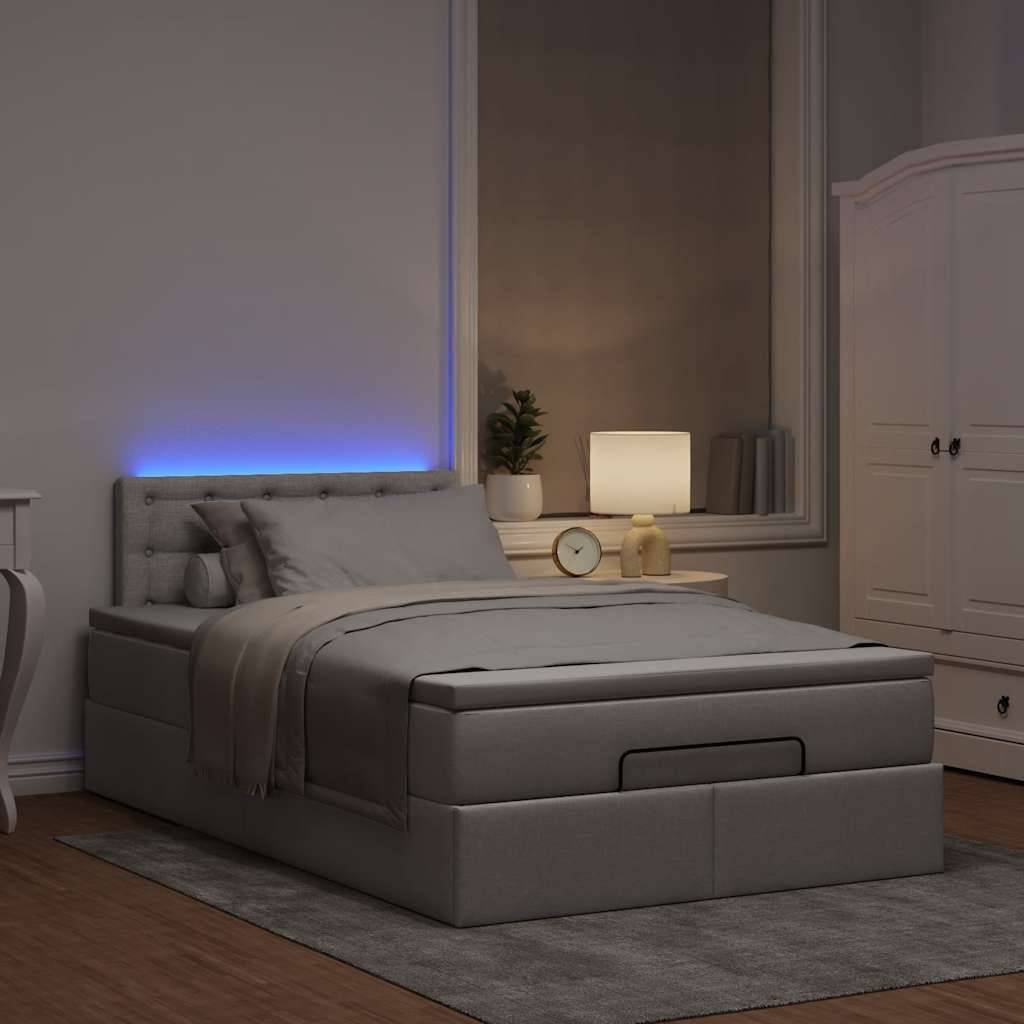 vidaXL Ottoman-Bett mit Matratze & LEDs Taupe 120x200 cm Stoff