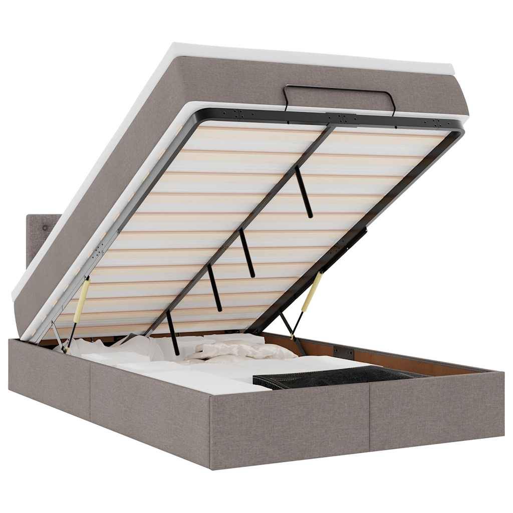 vidaXL Ottoman-Bett mit Matratze & LEDs Taupe 120x200 cm Stoff