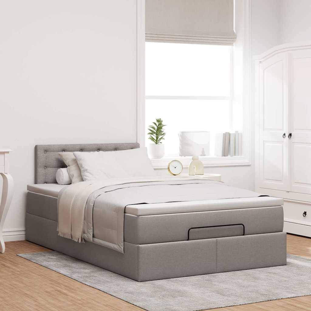 vidaXL Ottoman-Bett mit Matratze & LEDs Taupe 120x200 cm Stoff