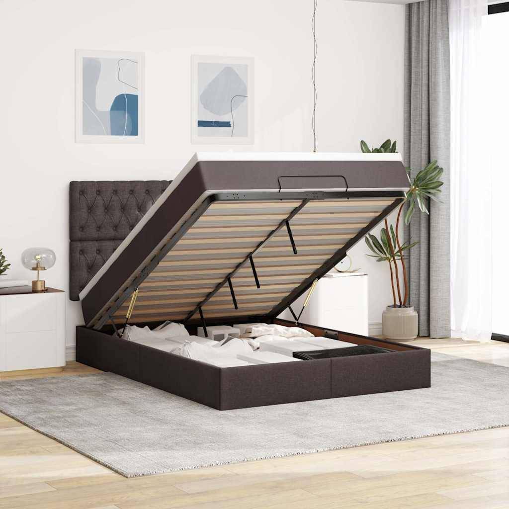 vidaXL Ottoman-Bett mit Matratze Dunkelbraun 140x190 cm Stoff