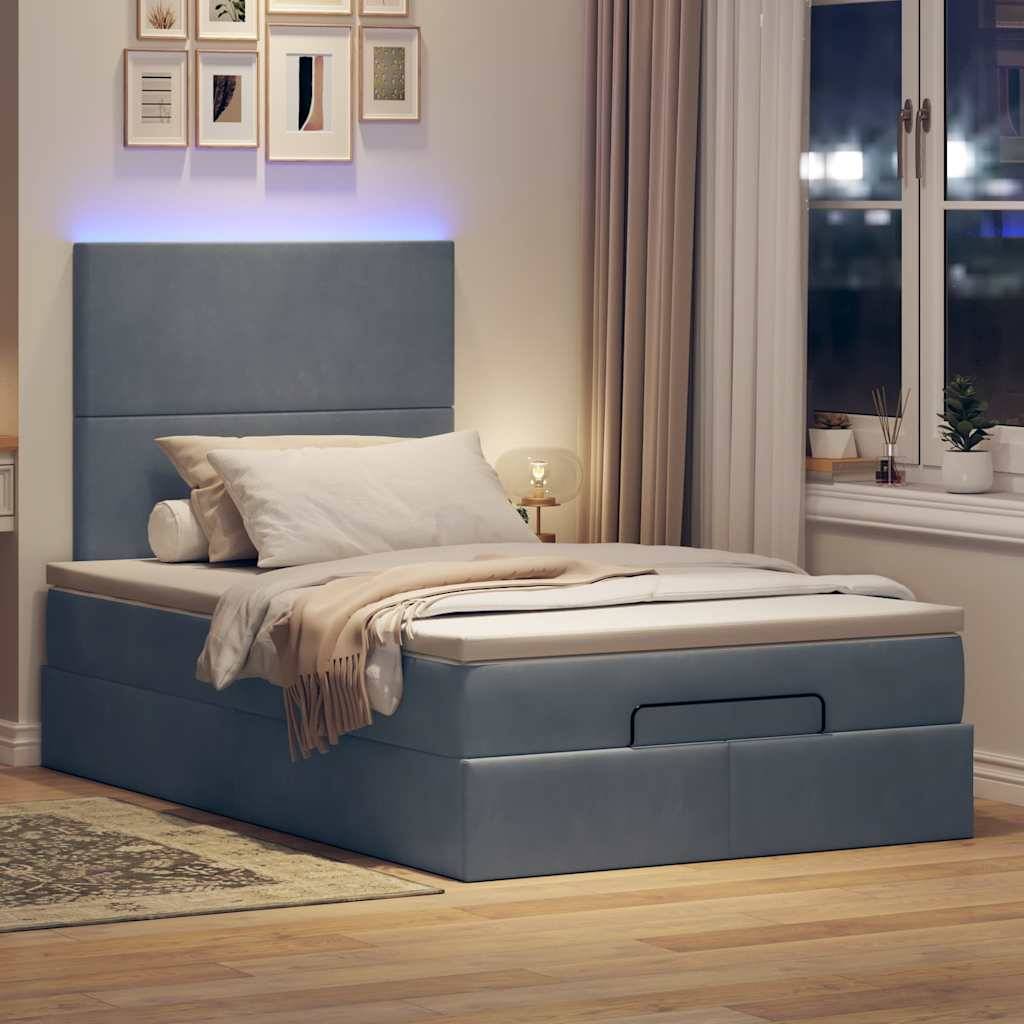 vidaXL Ottoman-Bett mit Matratzen & LEDs Dunkelgrau 120x200 cm Samt