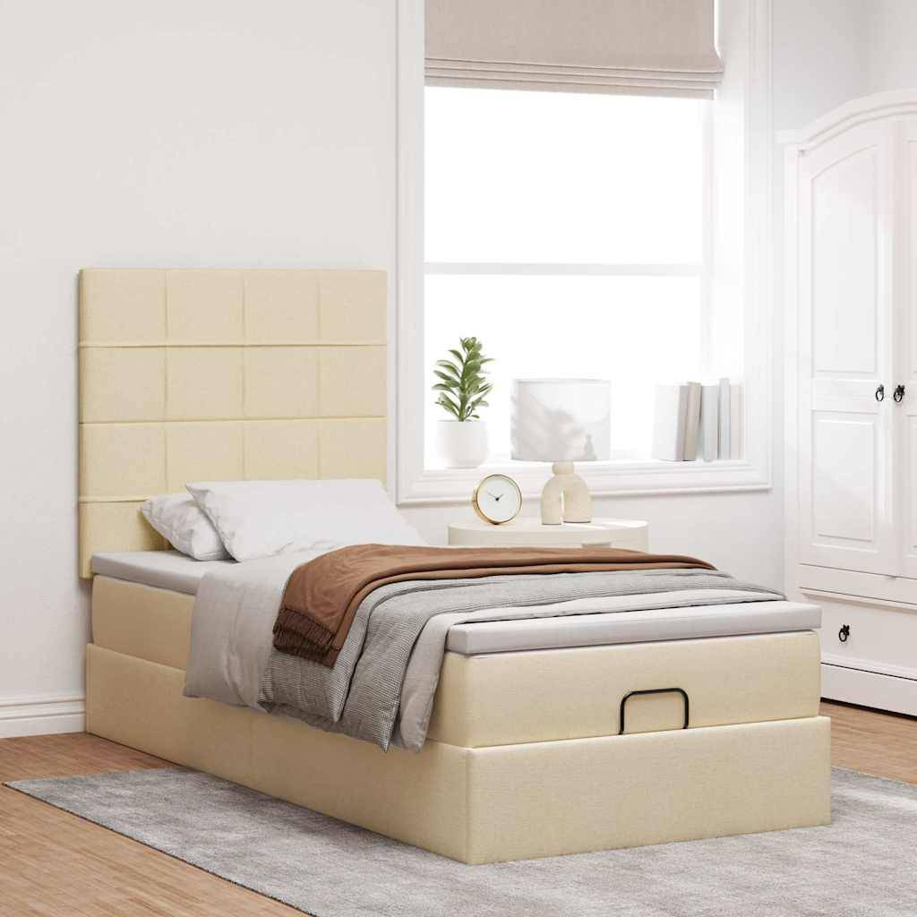 vidaXL Ottomane Bett mit Matratze & LEDs Creme 90x200 cm Stoff