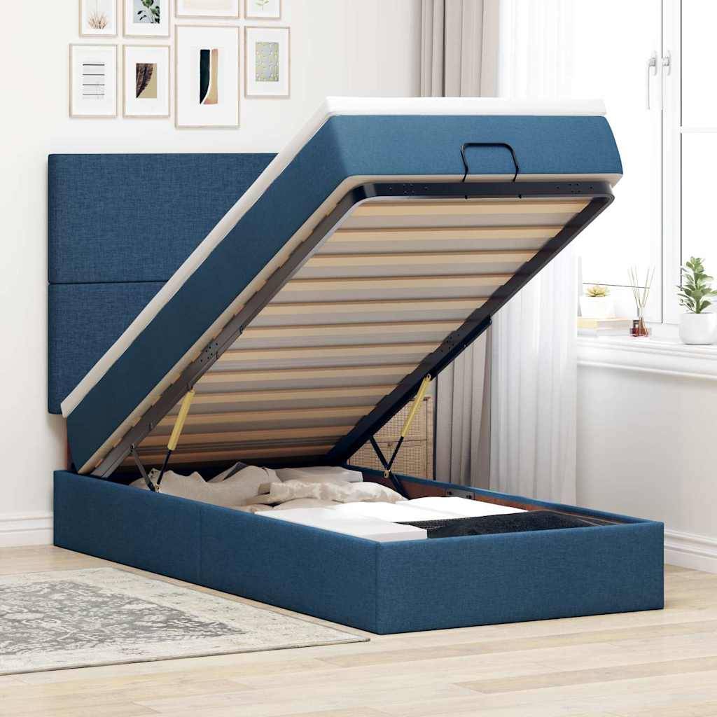 vidaXL Ottoman-Bett mit Matratze Blau 80x200 cm Stoff