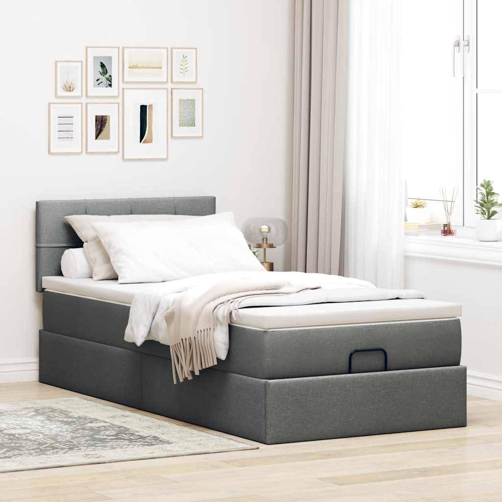 vidaXL Ottoman-Bett mit Matratze Dunkelgrau 100x200 cm Stoff