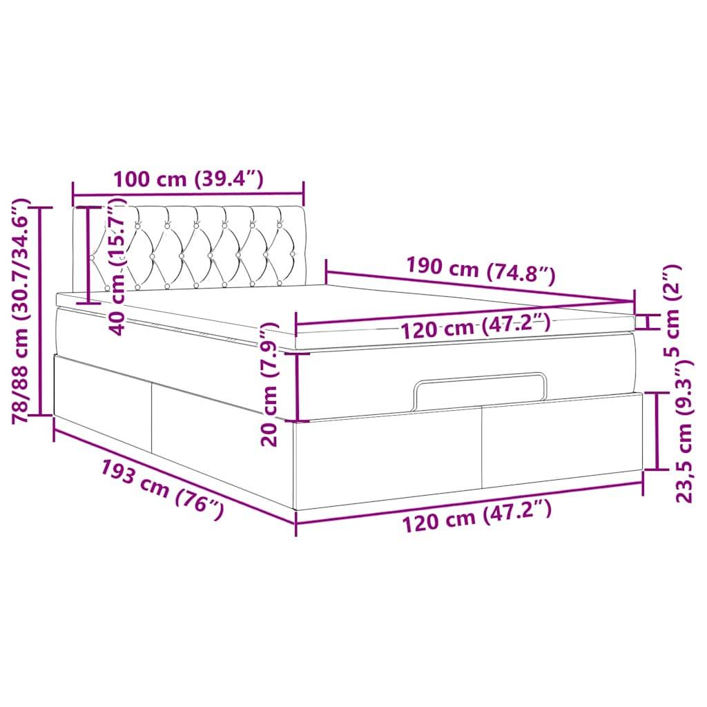 vidaXL Ottoman-Bett mit Matratze Taupe 120x190 cm Stoff