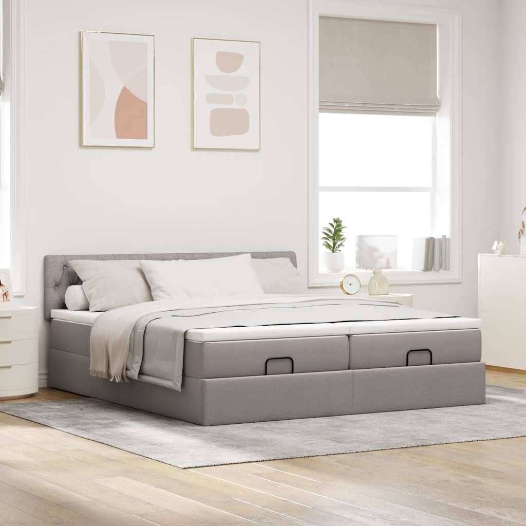 vidaXL Ottoman-Bett mit Matratzen Taupe 180x200 cm Stoff