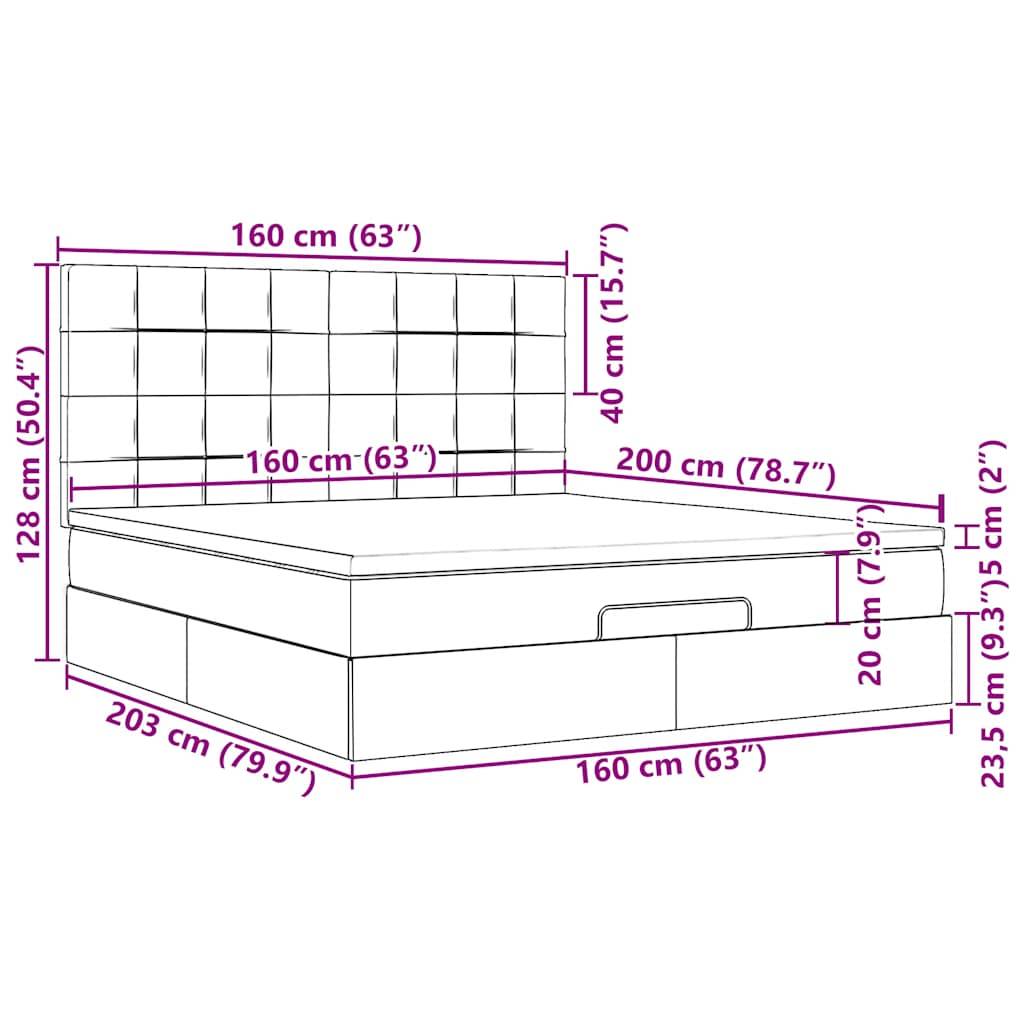 vidaXL Ottoman-Bett mit Matratze Creme 160x200 cm Stoff