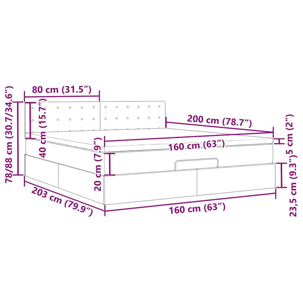 vidaXL Ottoman-Bett mit Matratze Dunkelgrau 160x200 cm Stoff