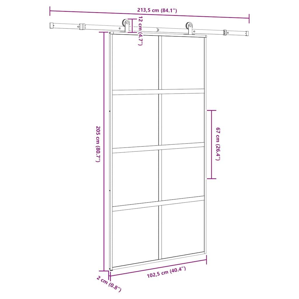 vidaXL Schiebetür mit Beschlag 102,5x205 cm Hartglas und Aluminium