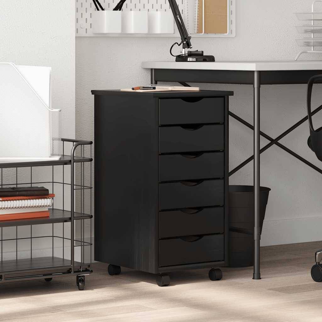 vidaXL Rollschrank mit Schubladen MOSS Schwarz Massivholz Kiefer