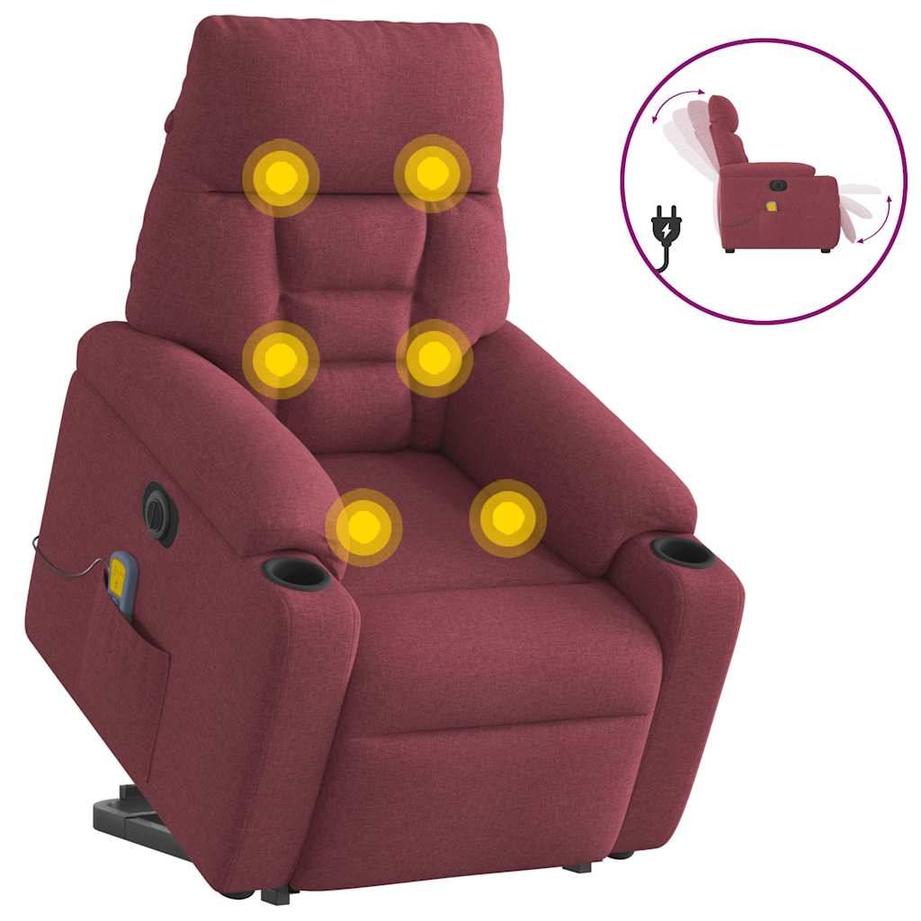 vidaXL Elektrischer Massagesessel mit Aufstehhilfe Weinrot Stoff