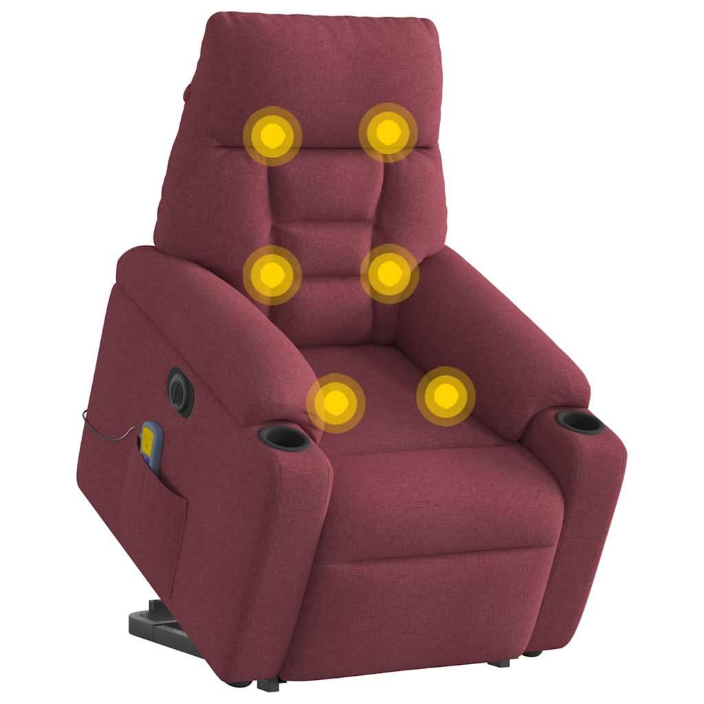 vidaXL Elektrischer Massagesessel mit Aufstehhilfe Weinrot Stoff