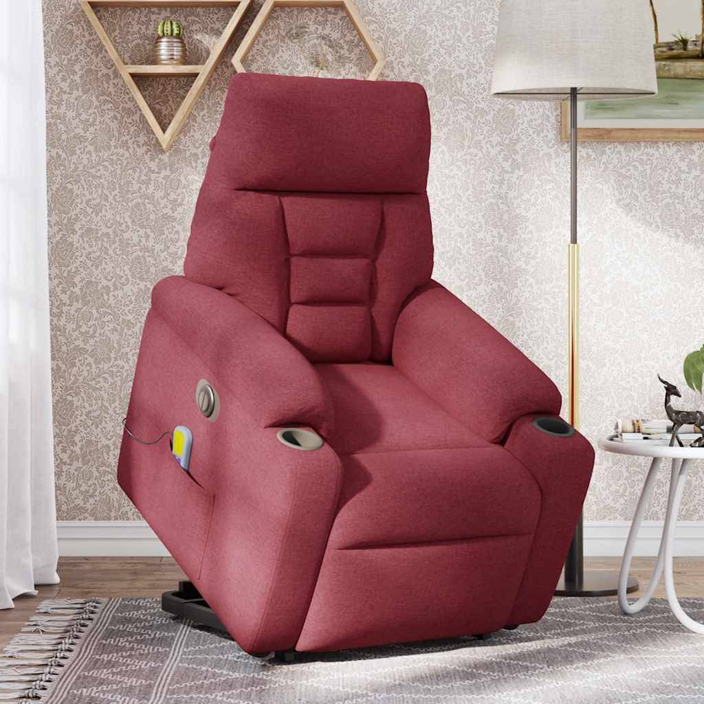 vidaXL Elektrischer Massagesessel mit Aufstehhilfe Weinrot Stoff