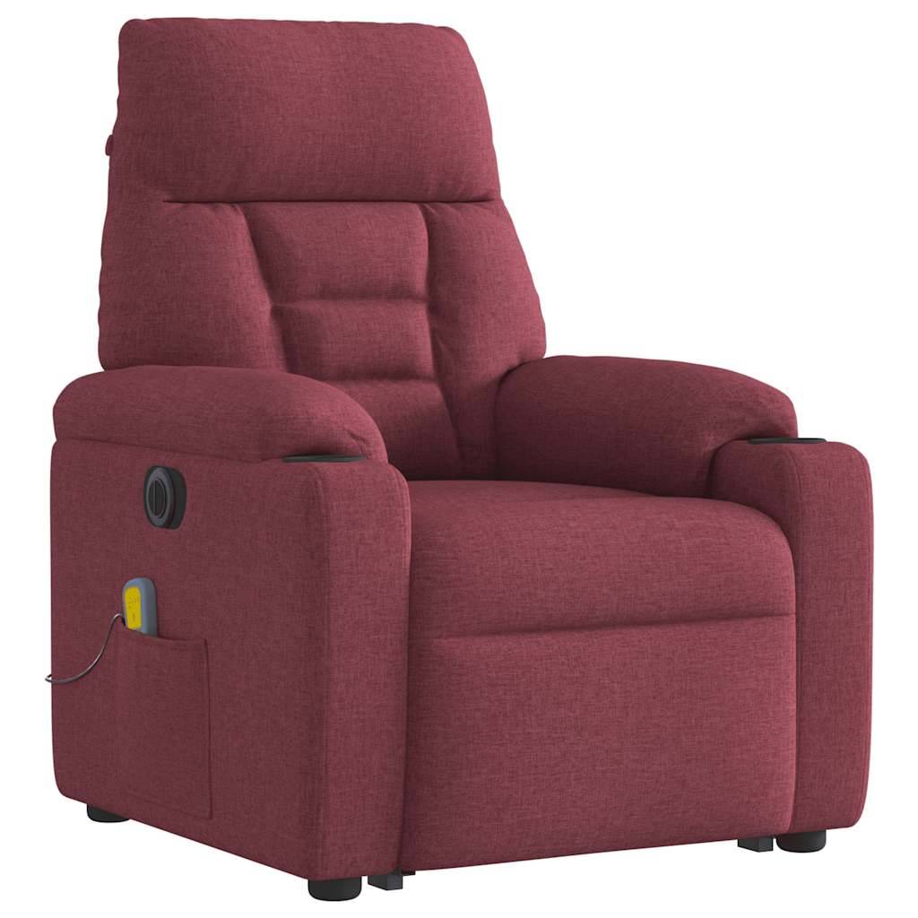 vidaXL Elektrischer Massagesessel mit Aufstehhilfe Weinrot Stoff
