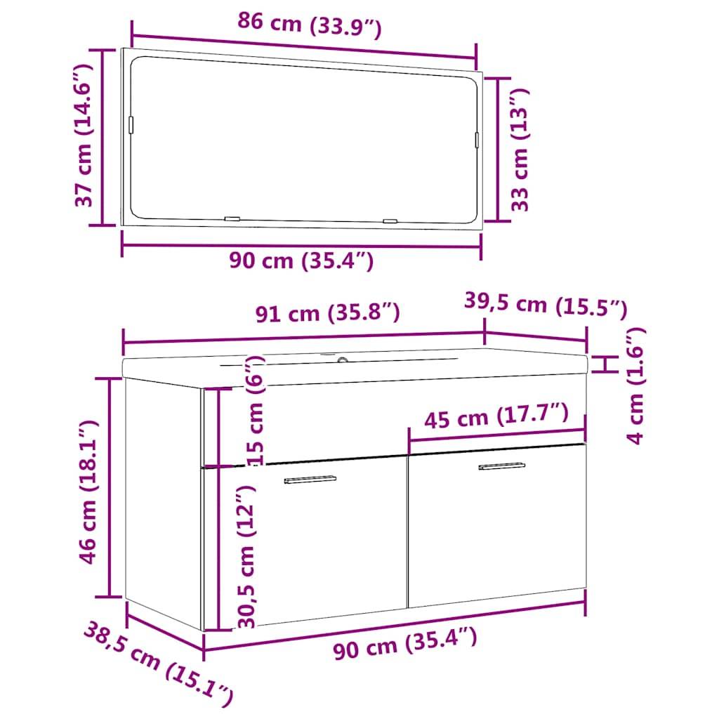 vidaXL 3-tlg. Badmöbel-Set Altholz-Optik Holzwerkstoff