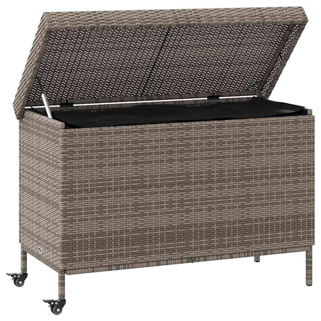 vidaXL Gartentruhe mit Rollen Grau 110x55x73 cm Poly Rattan