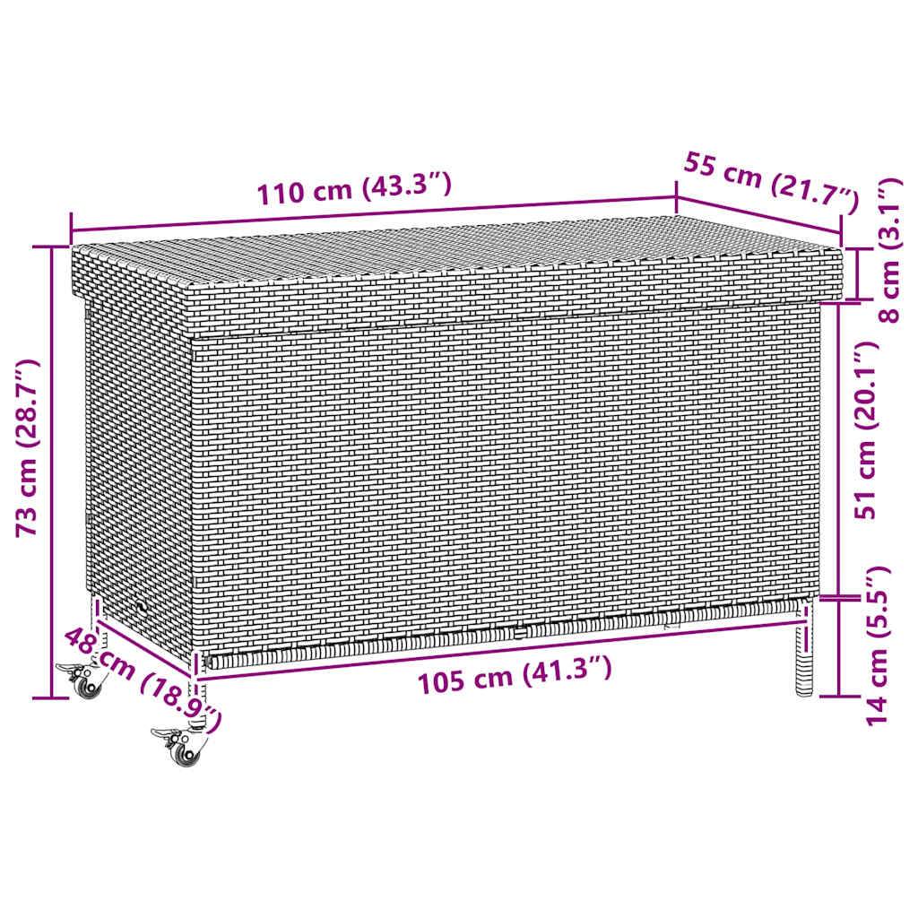 vidaXL Gartentruhe mit Rollen Grau 110x55x73 cm Poly Rattan