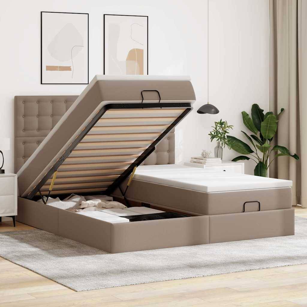 vidaXL Ottoman-Bett mit Matratzen LEDs Cappuccino 200x200cm Kunstleder