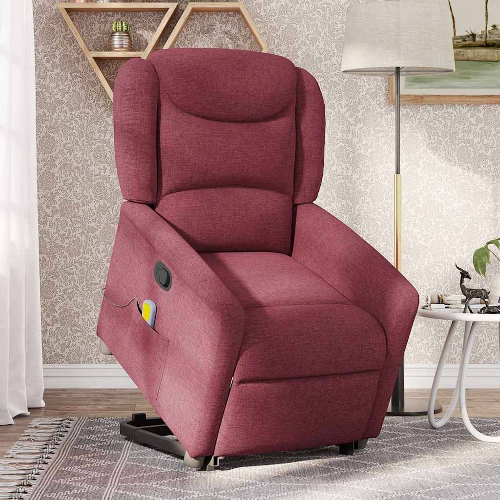 vidaXL Massagesessel mit Aufstehhilfe Weinrot Stoff