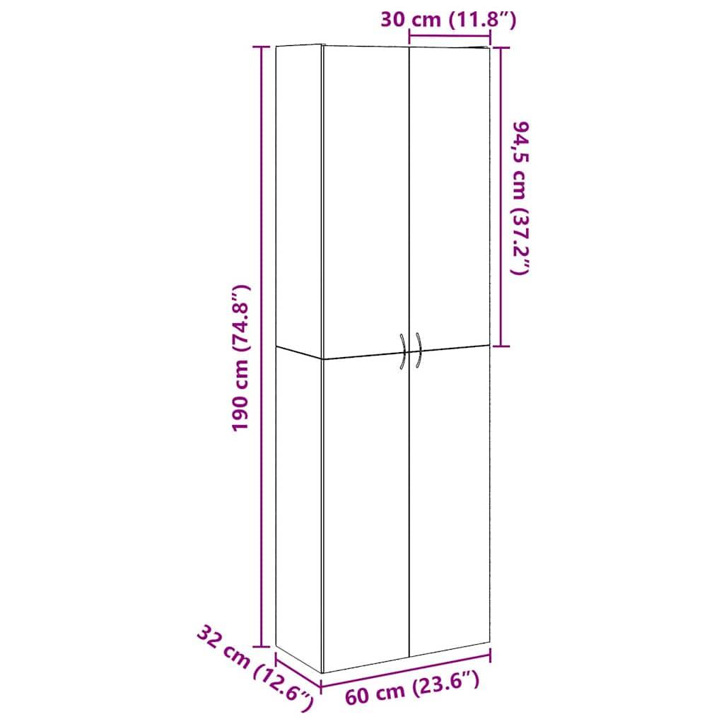 vidaXL Highboard Artisan-Eiche 60x32x190 cm Holzwerkstoff