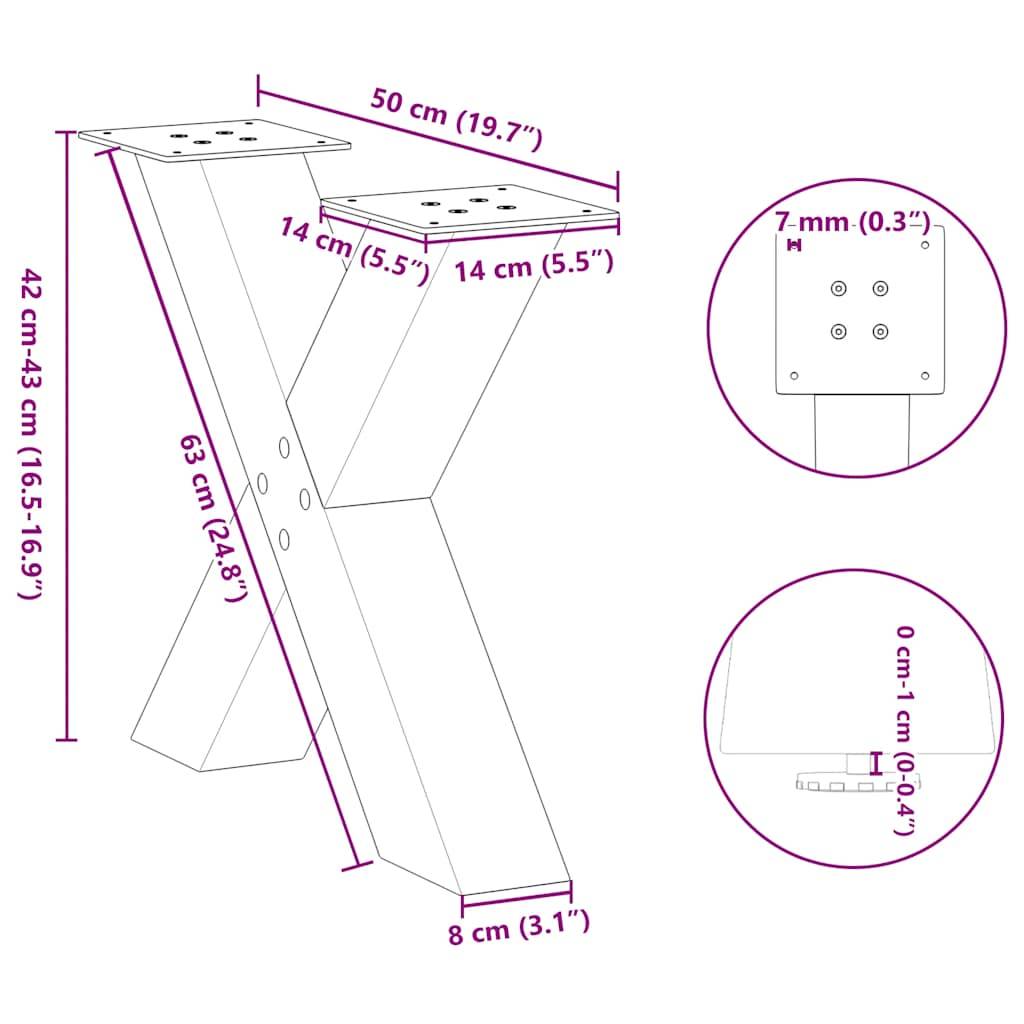 vidaXL Couchtischbeine X-Form 2 Stk. Weiß 50x(42-43) cm Stahl