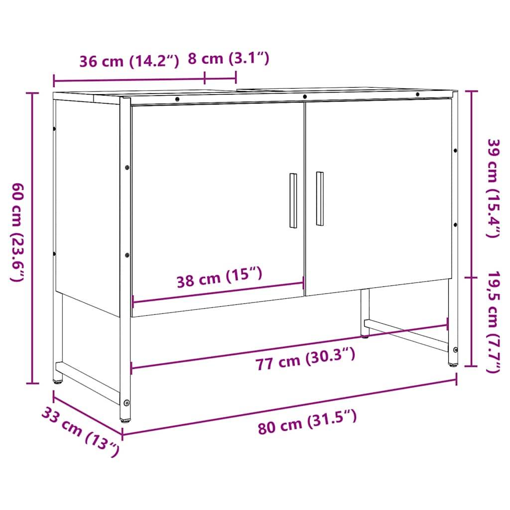 vidaXL Waschbeckenunterschrank Altholz-Optik 80x33x60 cm Holzwerkstoff
