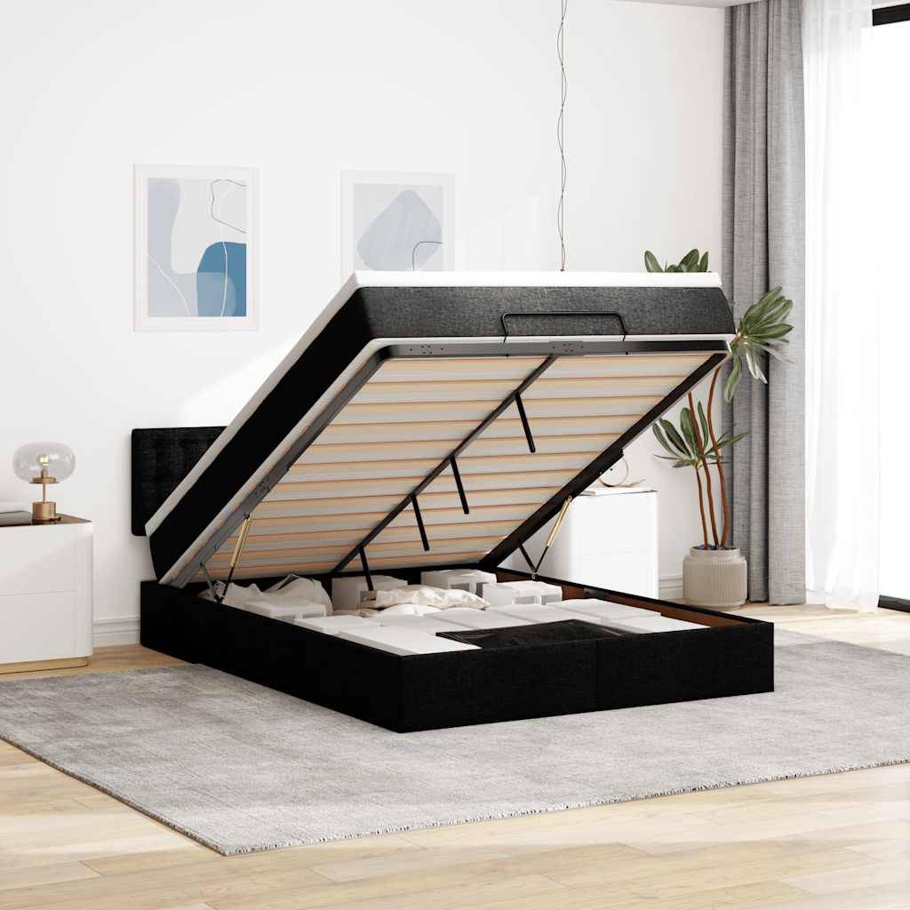 vidaXL Ottoman-Bett mit Matratze Schwarz 140x200 cm Stoff