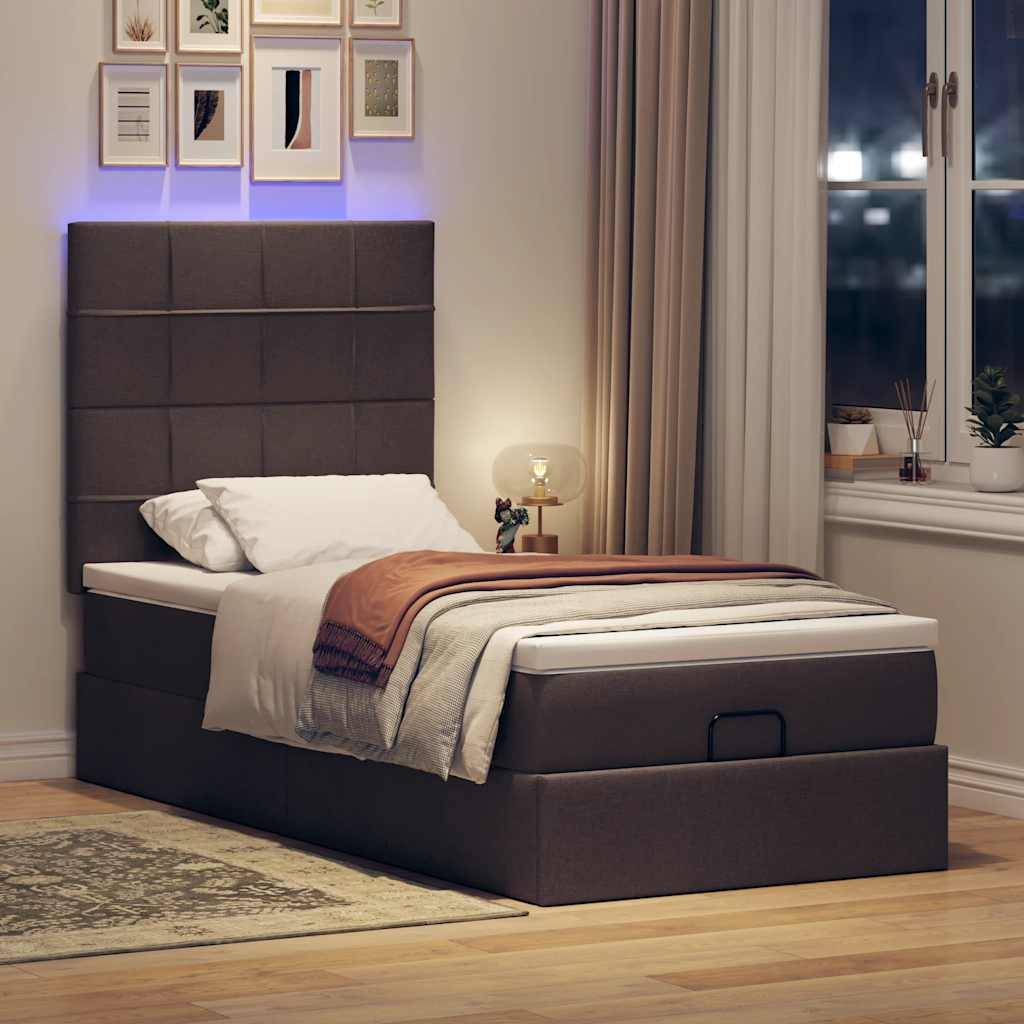 vidaXL Ottoman-Bett mit Matratze & LEDs Dunkelbraun 100x200 cm Stoff