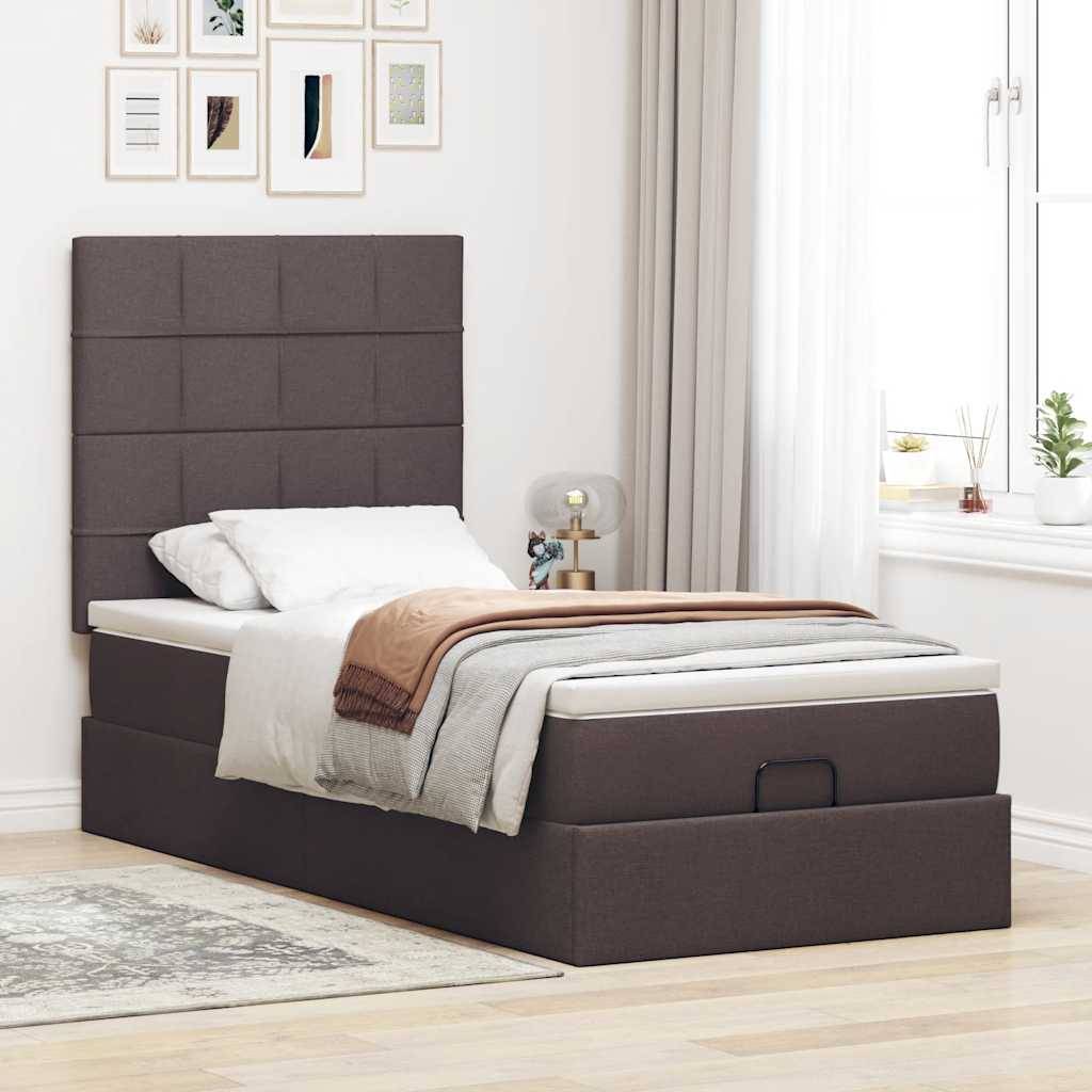 vidaXL Ottoman-Bett mit Matratze & LEDs Dunkelbraun 100x200 cm Stoff