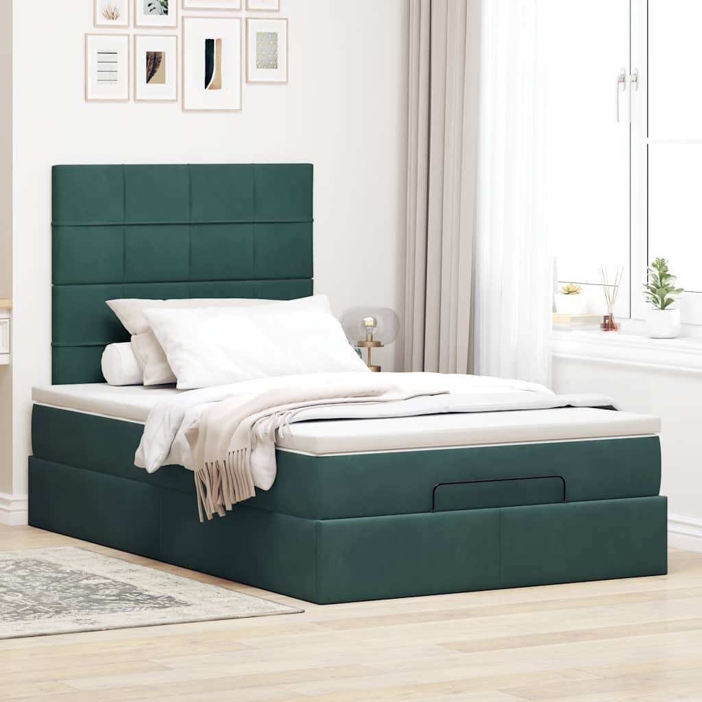 vidaXL Ottoman-Bett mit Matratzen Dunkelgrün 120x190 cm Samt