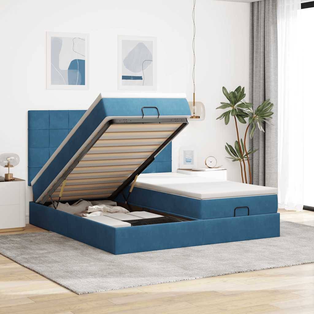 vidaXL Ottoman-Bett mit Matratzen Dunkelblau 180x200 cm Samt