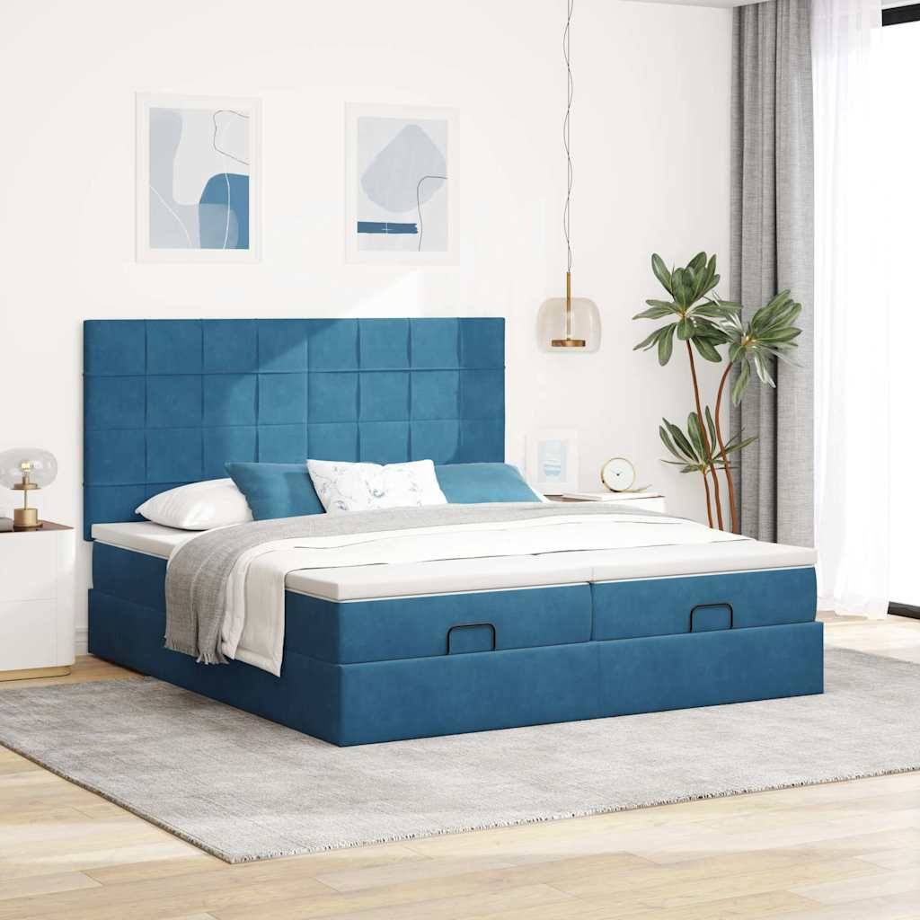 vidaXL Ottoman-Bett mit Matratzen & LEDs Dunkelblau 160x200 cm Samt