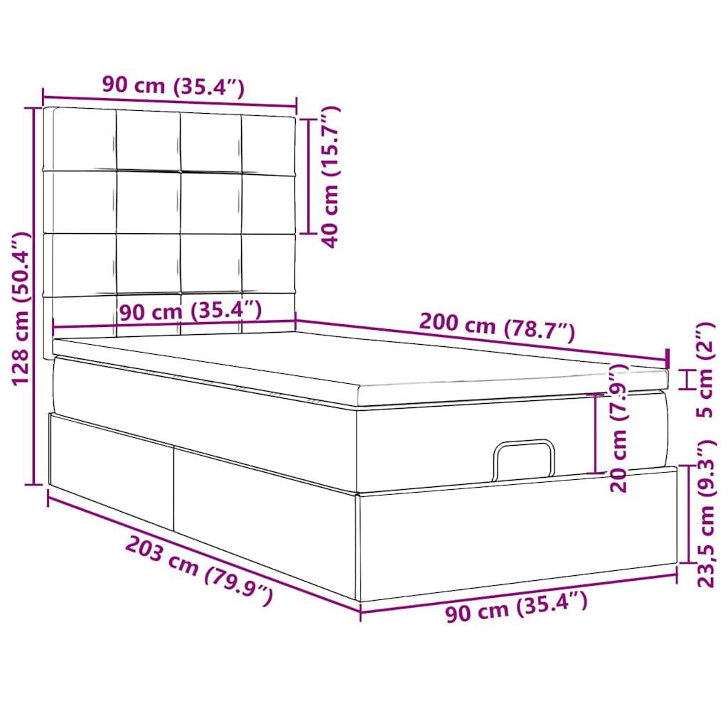 vidaXL Ottomane Bett mit Matratze & LEDs Blau 90x200 cm Stoff