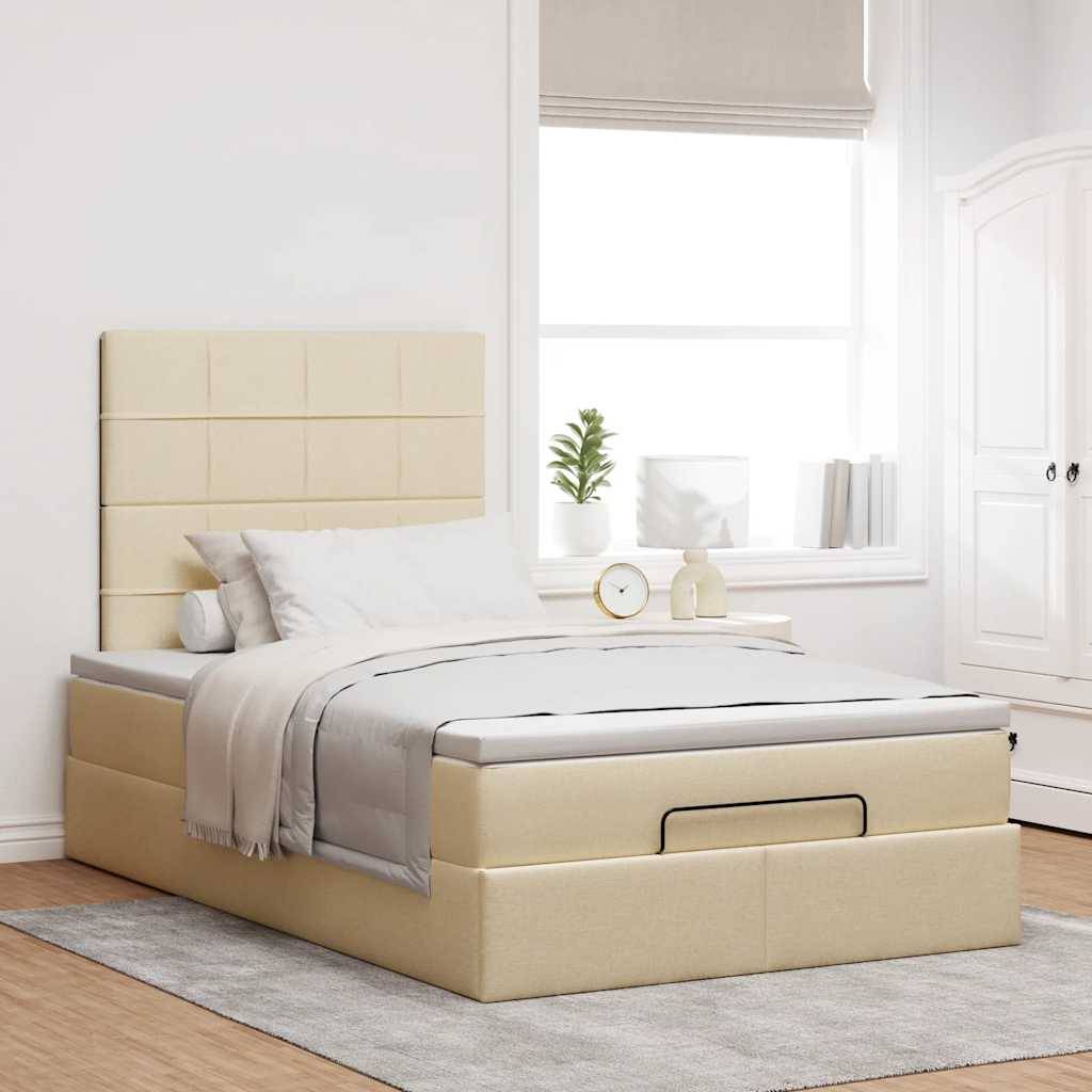 vidaXL Ottoman-Bett mit Matratze Creme 120x200 cm Stoff