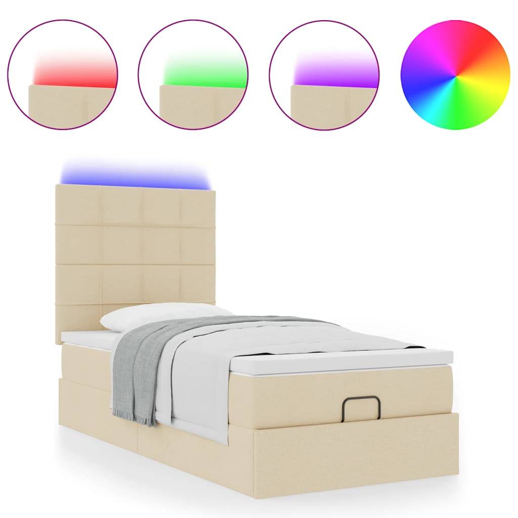 vidaXL Ottomane Bett mit Matratze & LEDs Creme 90x200 cm Stoff