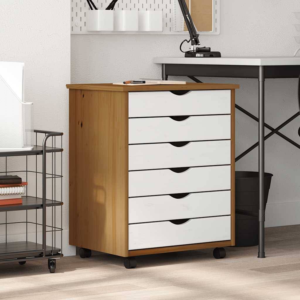 vidaXL Rollschrank mit Schubladen MOSS Honigbraun Massivholz Kiefer