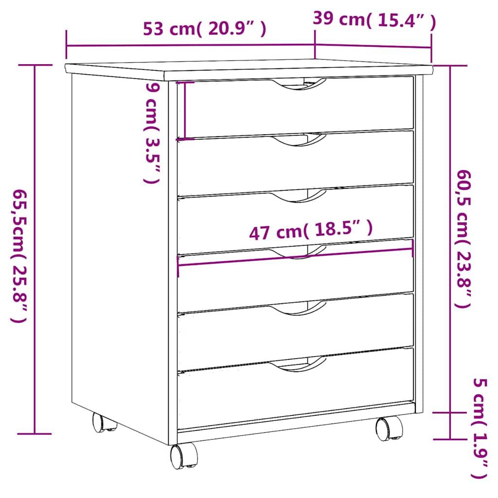 vidaXL Rollschrank mit Schubladen MOSS Honigbraun Massivholz Kiefer