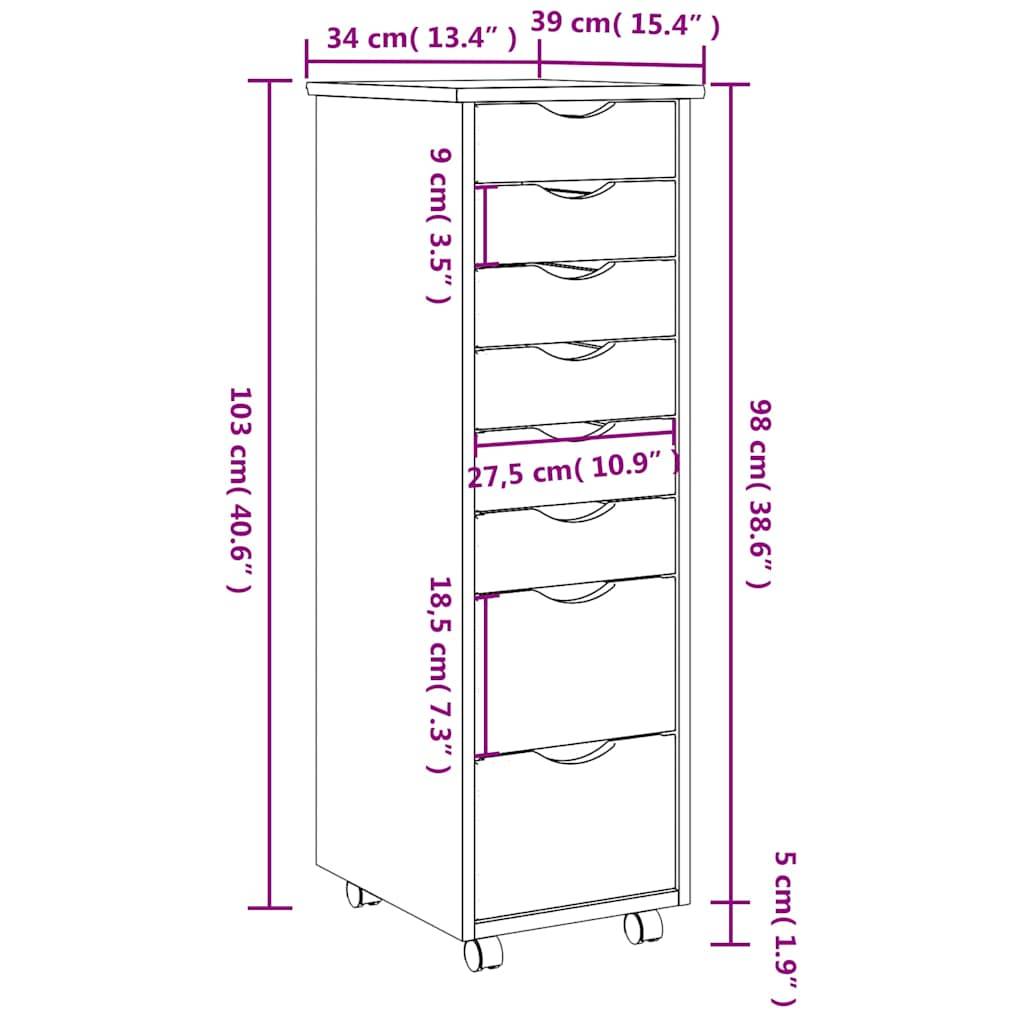 vidaXL Rollschrank mit Schubladen MOSS Grau Massivholz Kiefer