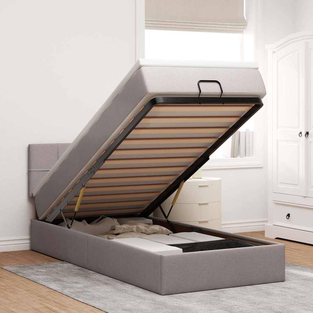 vidaXL Ottoman-Bett mit Matratze & LEDs Taupe 100x200 cm Stoff