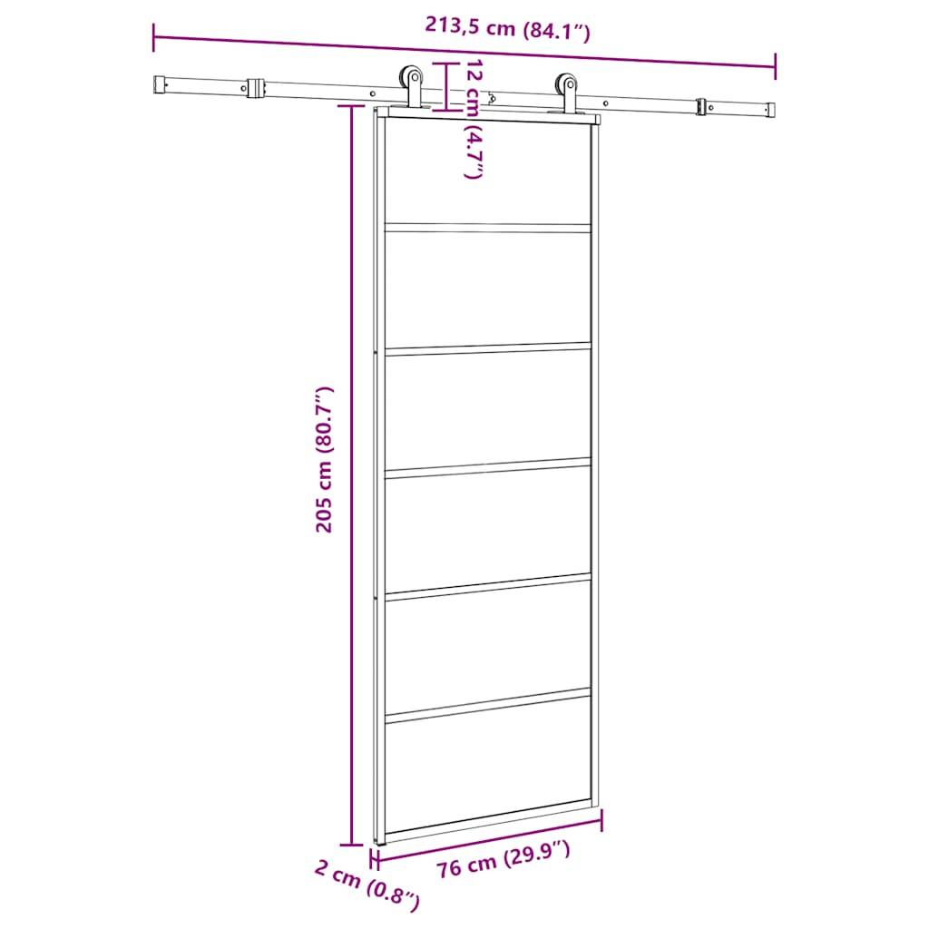 vidaXL Schiebetür mit Beschlag 76x205 cm ESG-Glas & Aluminium