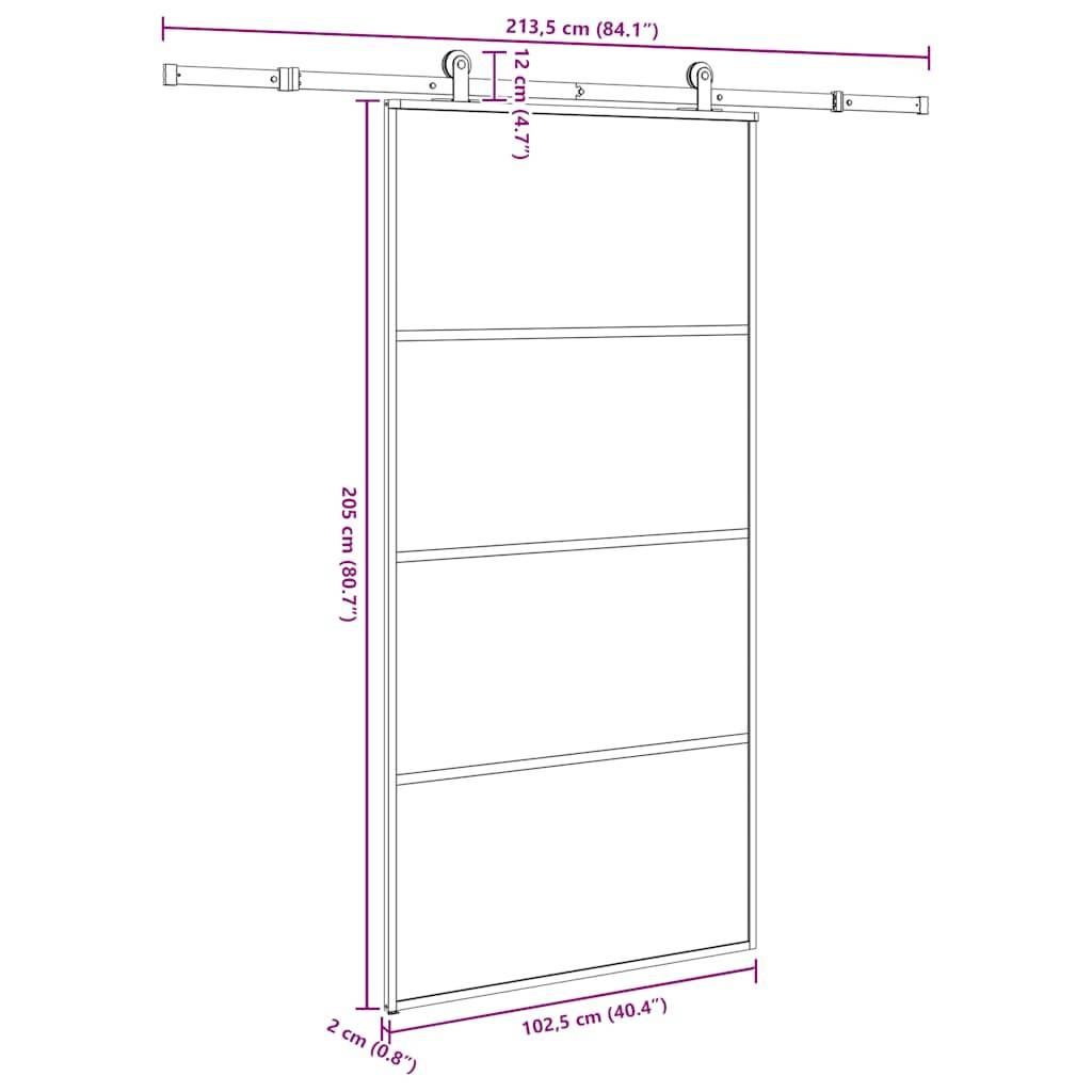 vidaXL Schiebetür mit Beschlag 102,5x205 cm ESG-Glas & Aluminium