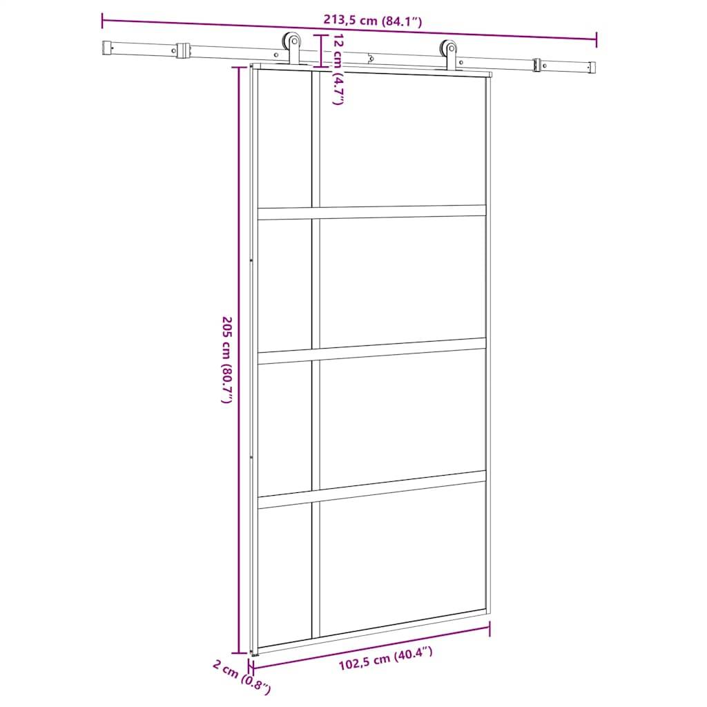 vidaXL Schiebetür mit Beschlag 102,5x205 cm Hartglas und Aluminium