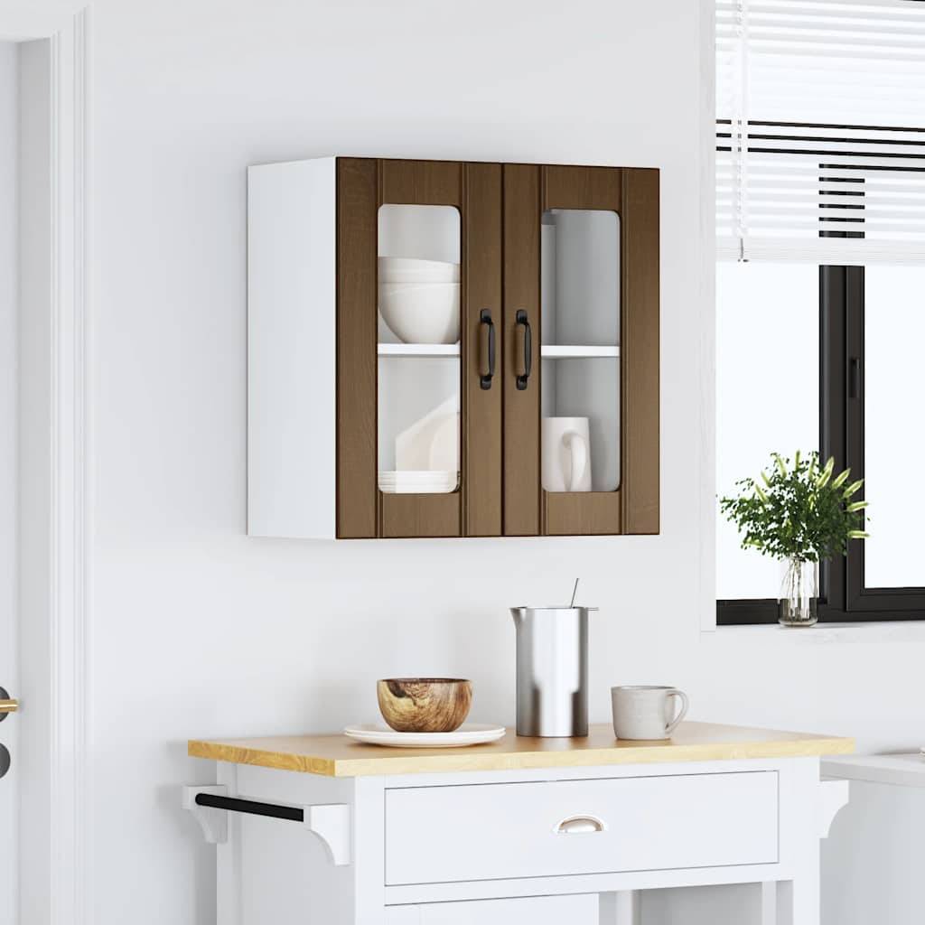vidaXL Küchen-Hängeschrank mit Glastür Lucca Braun Eichen-Optik