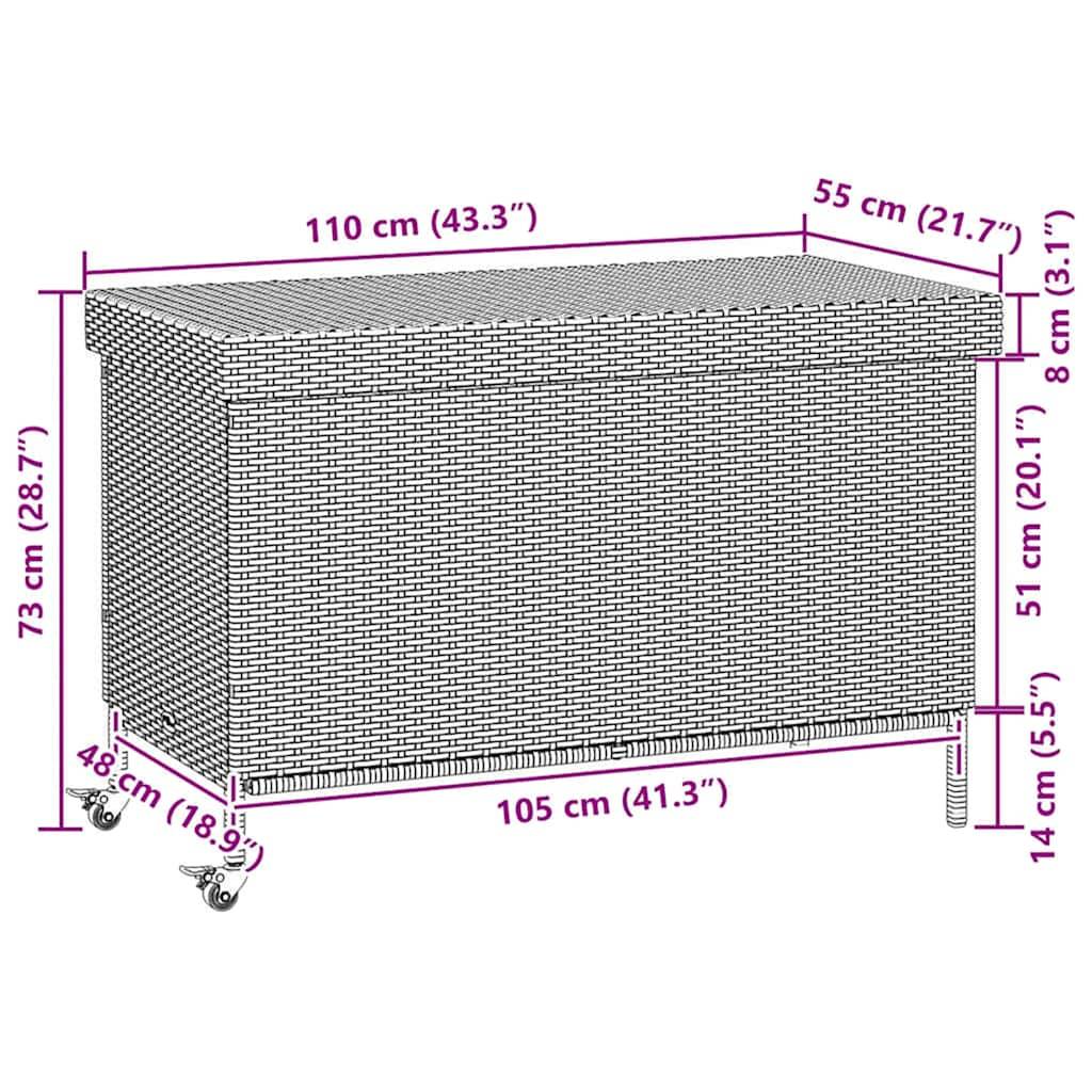 vidaXL Gartentruhe mit Rollen Hellgrau 110x55x73 cm Poly Rattan