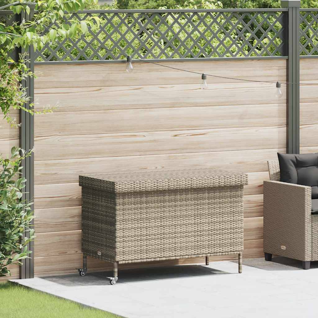 vidaXL Gartentruhe mit Rollen Hellgrau 110x55x73 cm Poly Rattan
