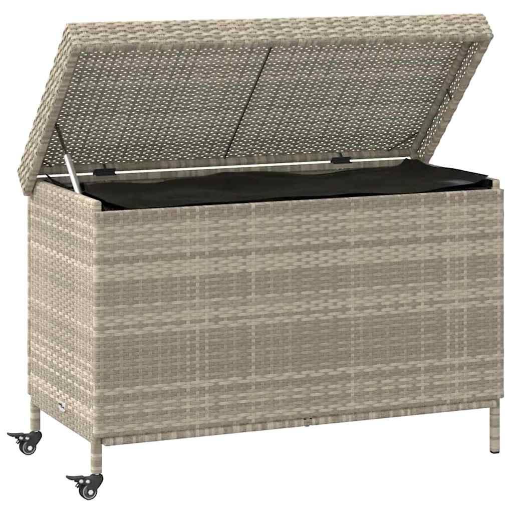 vidaXL Gartentruhe mit Rollen Hellgrau 110x55x73 cm Poly Rattan