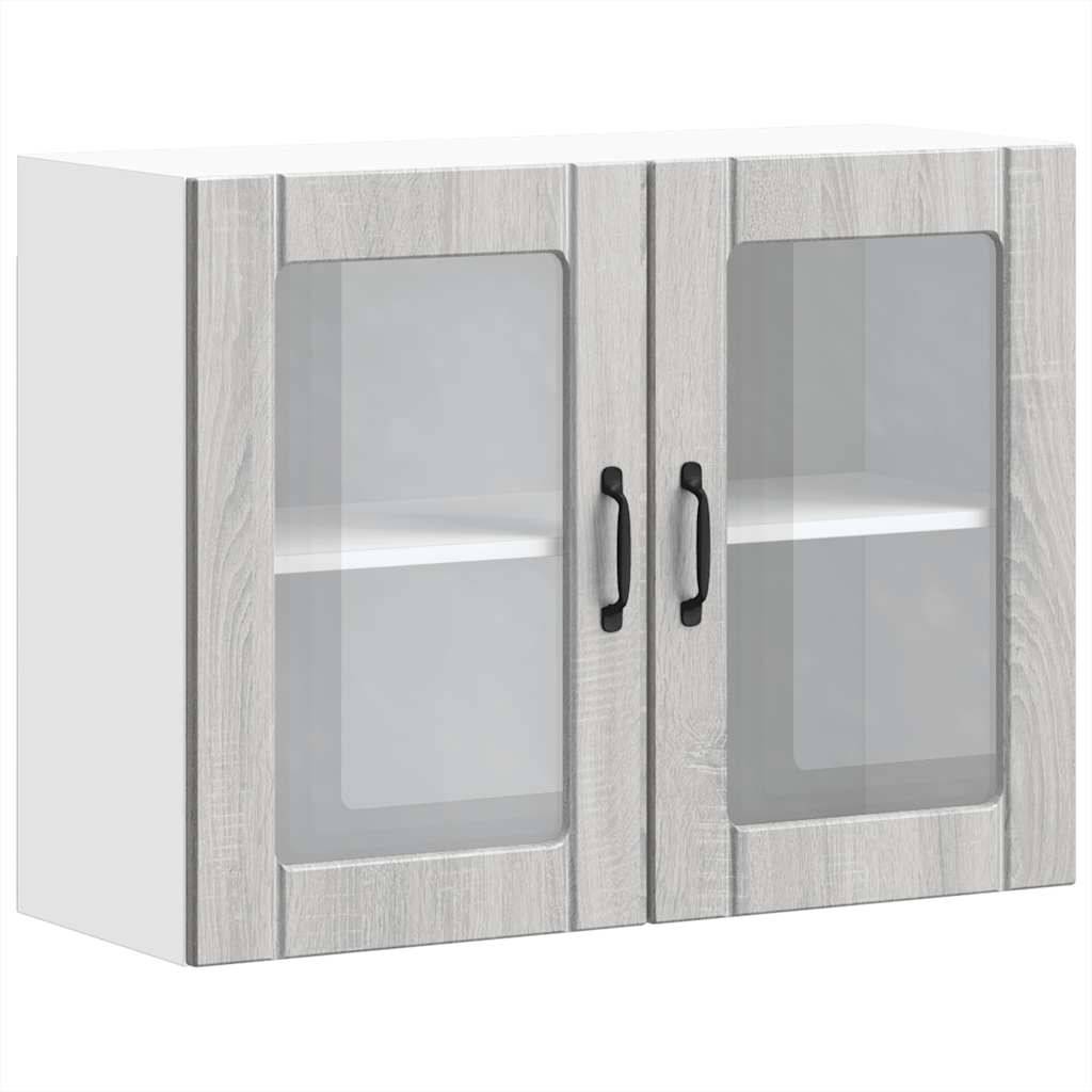 vidaXL Küchen-Hängeschrank mit Glastür Lucca Grau Sonoma Holzwerkstoff