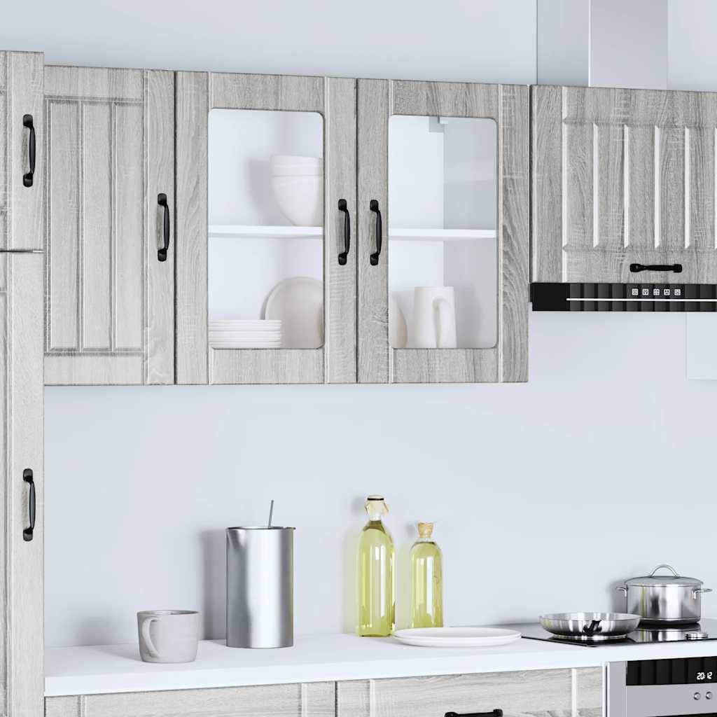 vidaXL Küchen-Hängeschrank mit Glastür Lucca Grau Sonoma Holzwerkstoff